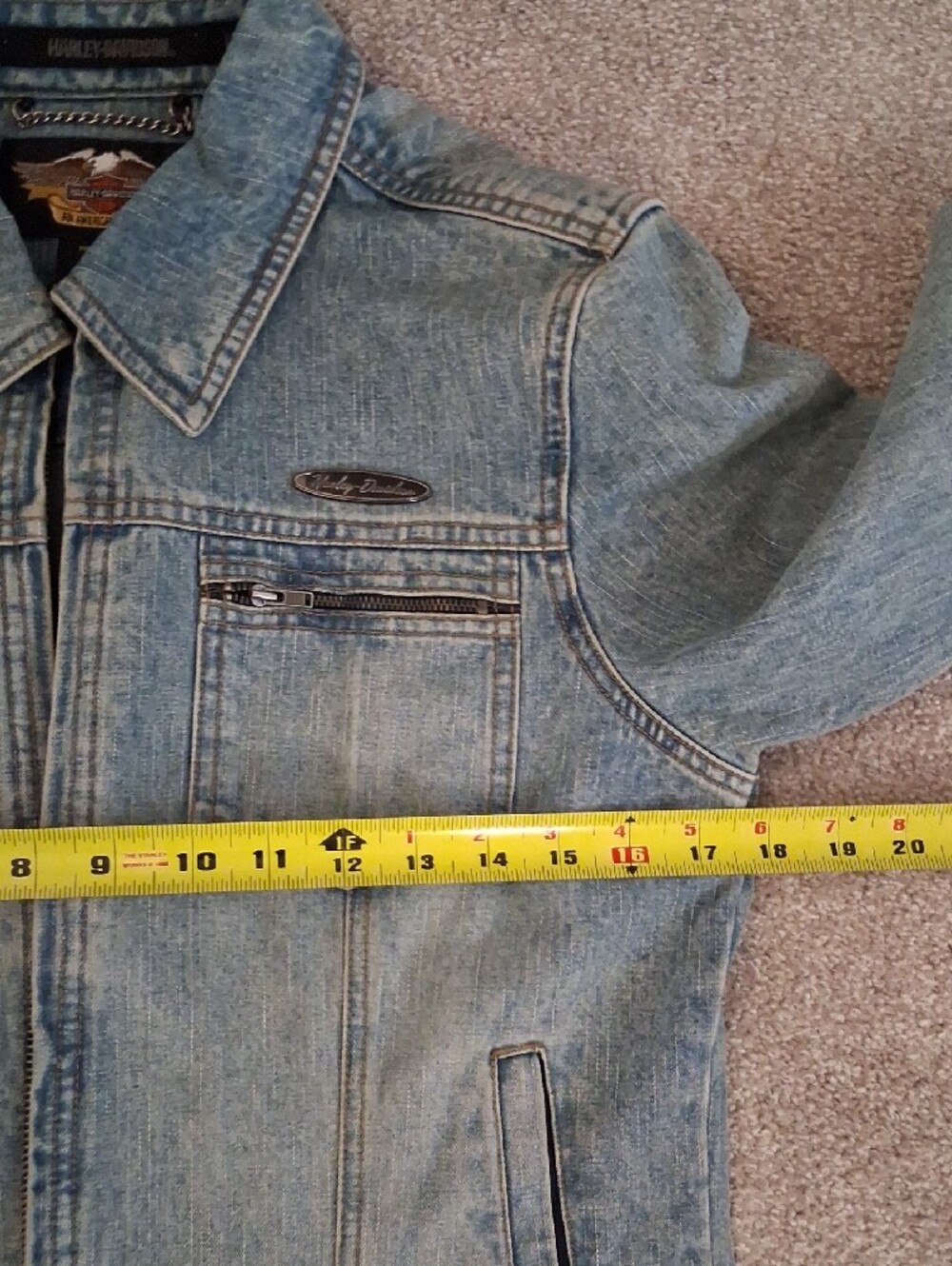 VTG Harley-Davidson Light Blue Distressed Denim Classic "Live To Ride"Jacket (M) - Picture 8 of 12